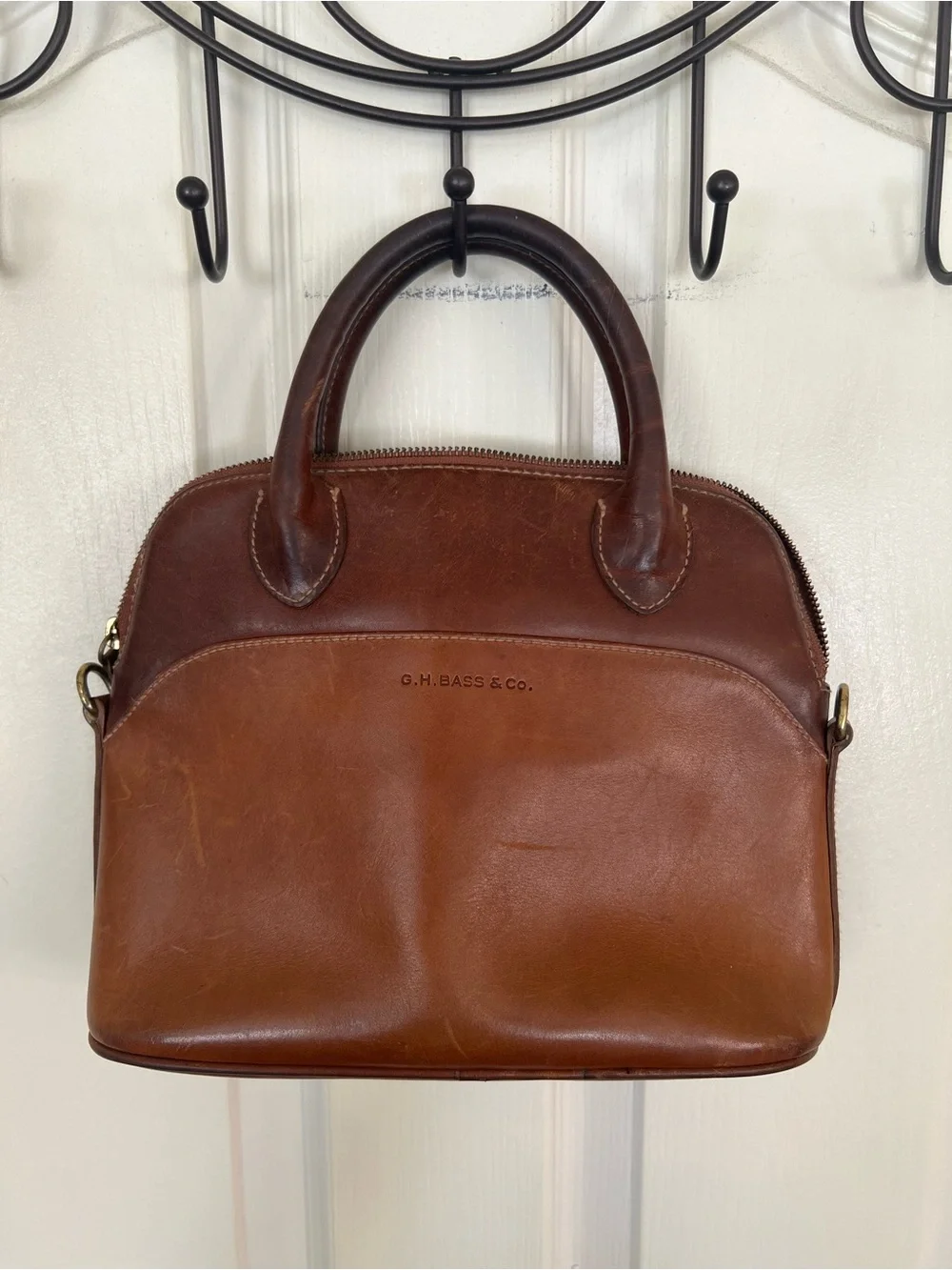 G.H. Bass & Co. Genuine Leather Brown Satchel Dome Handbag Purse